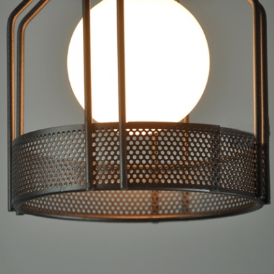 Bulb Style Mini Pendant in Black/White Cage