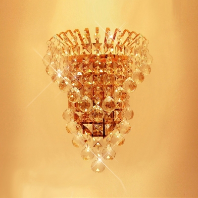 Contemporary Wall Light Fixture Embellished with Clear Crystal Balls and Teardrops Create Graceful Shimmer