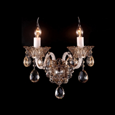 Dazzling Single Light and Delicate Crystal Drops and Plate Formed Impressive Wall Scocne