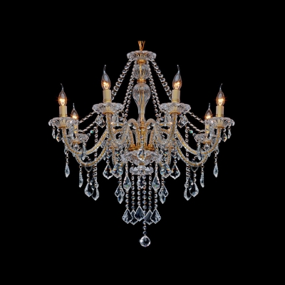 Dizzying Clear Crystal Starnds and Droplets Cascades Gold 8-Light Chandelier
