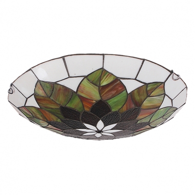 Flowers and Leaves Pattern Accented Two Lights Tiffany Flush Mount Ceiling Light