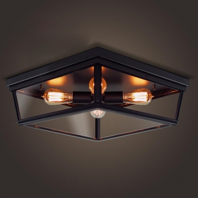 Four Light Black LED Flush Mount Ceiling Light with Glass Shade