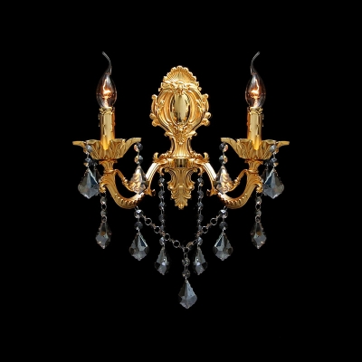 Gold Classic Detailing and Beautiful Crystal Accents Add  Charm to Gleaming Two Light Wall Sconce