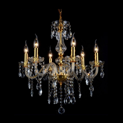 Luxurious Gold Finished Handcut Crystal Pendaloques and Chains Candle Style Chandelier