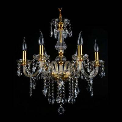 Luxurious Gold Finished Handcut Crystal Pendaloques and Chains Candle Style Chandelier