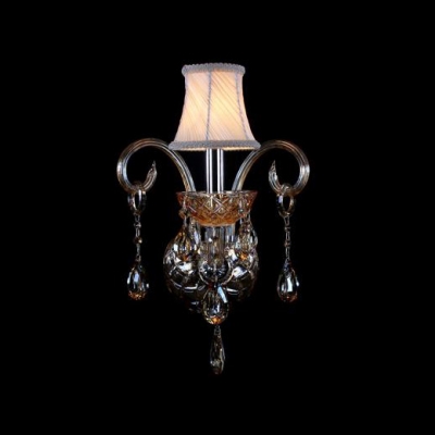 Modern Sparkling Wall Sconce Completed with Graceful Scrolling Arms and White Fabric Hardback Shade