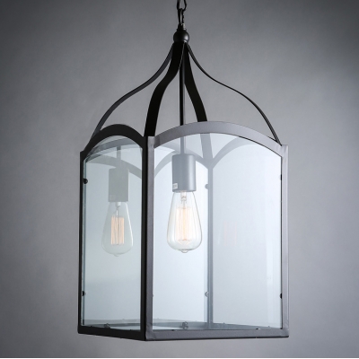 One-light Glass Shaded Lantern Industrial Suspension LED Pendant