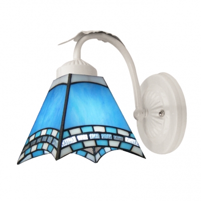 Romantic Blue and White Glass Shade Tiffany Wall Sconce in White Finish