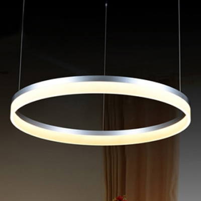 Silver Pratical Simple LED Round Pendant in One Tier