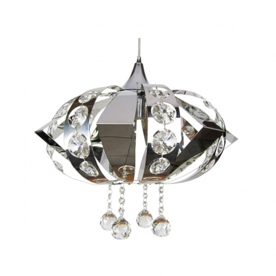 Stainless Steel Large Pendant Light Accented by Clear Crystal Beads and Spheres