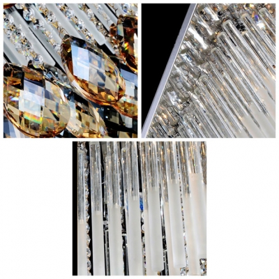Striking and Elegant Crystal Glass Rods and Strands Rainfall Flush Mount Shine with Champagne Crystals