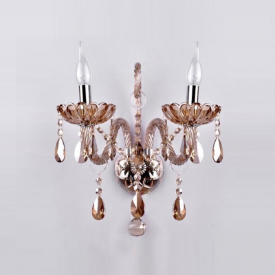 Two Candle-style Light Fixture Illuminate this Elegant Champagne Crystal Wall Sconce