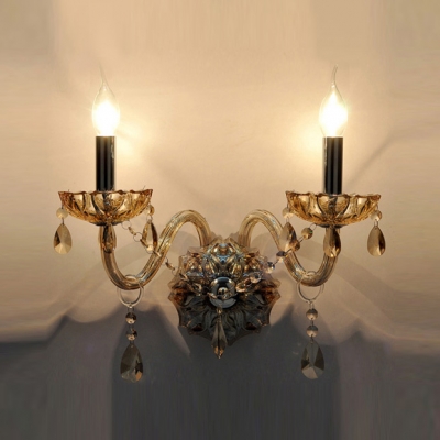 Two Light Wall Sconce Features Beautiful Hand-cut Crystal and Sleek Scrolling Arms