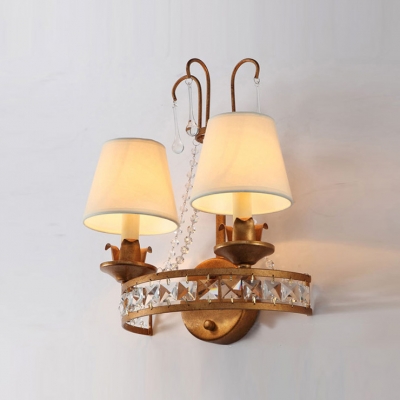 Two Light Wall Sconce Features Curving Scrollings and Hand-cut Crystals Mounted in Iron Frame