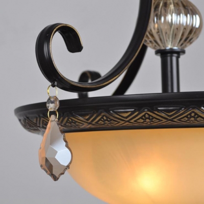 Vintage Black Finished Scrolls Crystal Droplets Scavo Glass 3-Light Semi-Flush Mount