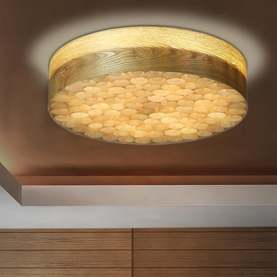 Wood Crafted Round Shape Flush Mount Ceiling Light