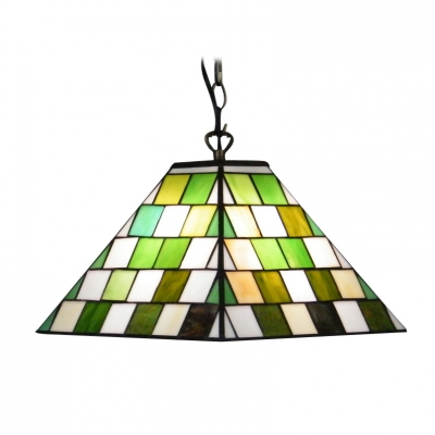 Art Glass Style Green Grid Motif Single Light Tiffany Glass Shade Pendant Light