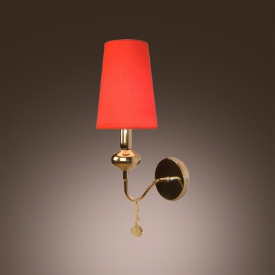 Beautiful Crystal Drop and Bold Red Fabric Shade Composed Striking Wall Sconce