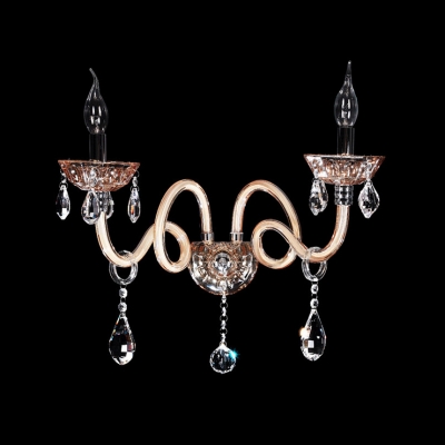 Beautiful Scrolling Arms Add Grace to Glistening Two Light Crystal Wall Sconce