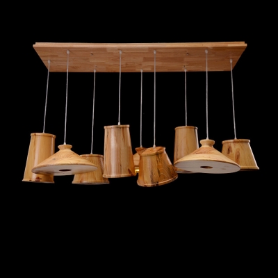Bold Design Nine Lights Wood Designer Multi-Light Pendant for Restaurant
