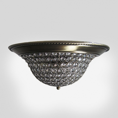 Clear Crystal Beaded Dome Shaped Flush Mount in Antique Bronze Finish