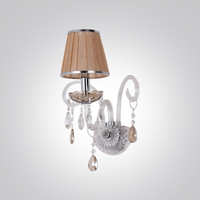 Dazzling Faceted Crystal Drops and Elegant Orange Fabric Shade Formed Stunning Wall Sconce