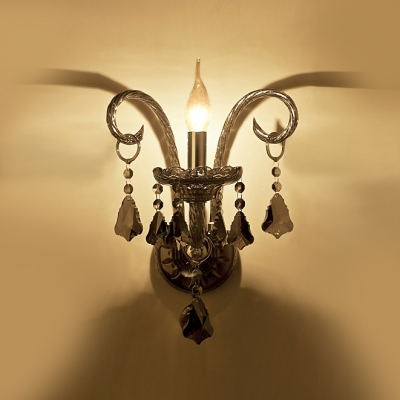 Elegant Dazzling Crystal Scrolling Arms Add Glamour to Delightful Single Light Wall Sconce