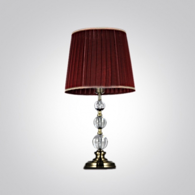 Elegant Table Lamp Features Chic Stacked Crystal Ball and Vibrant Wine Red Lamp Shade