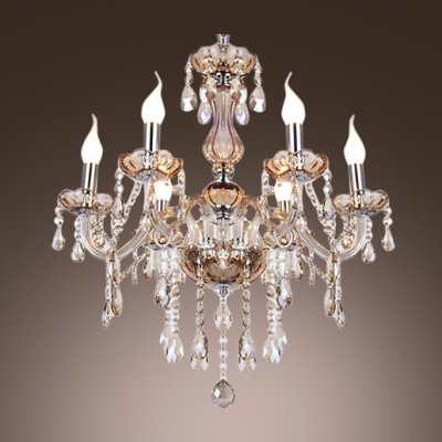 Exquisite and Elegant Six Lights Crystal Glass Chandelier Hanging Bright and Brilliant Crystals