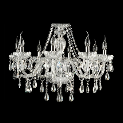Faceted Clear Crystal Beads and Droplets 7 Candle Lights Chandelier
