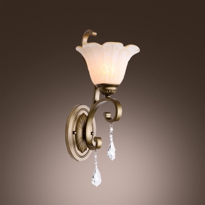 Faceted Crystal Drop Hangs From the Bottom of  Beautiful Wall Sconce