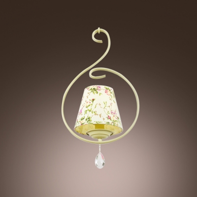 French Country Style Mini Pendent Light Adorned by Crystal Droplet and Beautiful Floral Shade