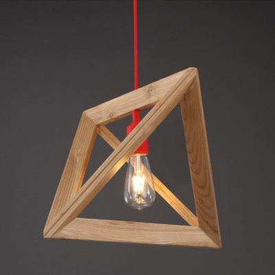 Geometric Wood Designer Pendant Light With Red Cord 11.8”Wide