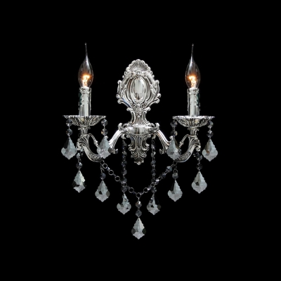 Gleaming Polished Crystal Drops and Delicate Silver Base Composed Stunning Wall Sconce with Two Candle Lights