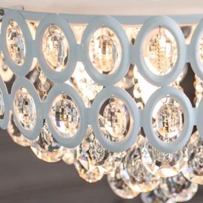 Hand Cut Crystal Droplets Waterfall and White Soft Metal Shade Large Pendant Light  for Living Room