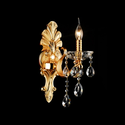 Lavish Gold Wall Light Fixture Offers Exquisite Delicate Back Plate and Clear Hand-cut Crystal