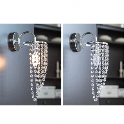 Lavish Single Light Wall Sconce Features Elegant All White Finish and Dazzling Strands of  Clear Crystal Beads