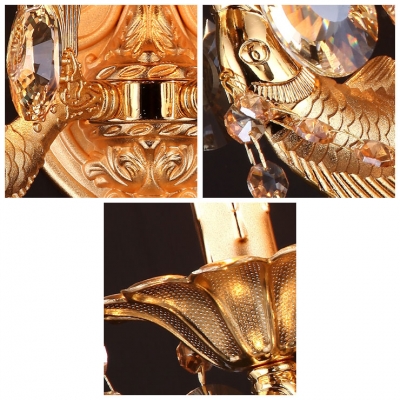 Lovely and Luxurious Gold Two Light Wall Sconce with Elegant Crystals and Chic Fish-like Scrolling Arms