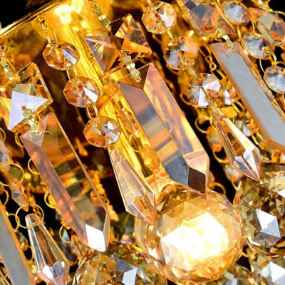 Round Golden Finish Warm and Lavish Crystal Prisms and Drops Flush Mount Lighting