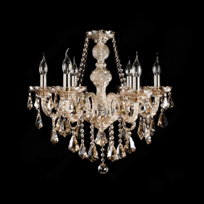 Six-Light Gorgeous Amber Crystal Pendaloques and Beads Traditional Chandelier