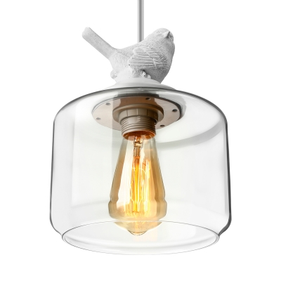 Soft And Romantic White Resin Bird And Hand-Blown Clear Glass Shaded Designer Light