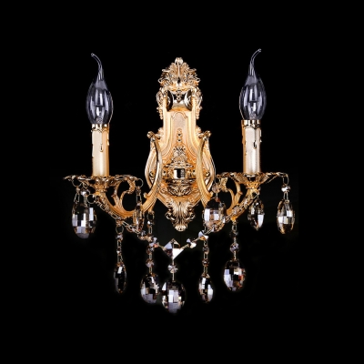 Sophisticated Candelabra Style Wall Light Fixture with Amber Crystal