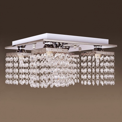 Strings of  Clear Crystals and Sparkling  Chessboard Canopy Add Glamour to Stunning Semi Flush Ceiling Light