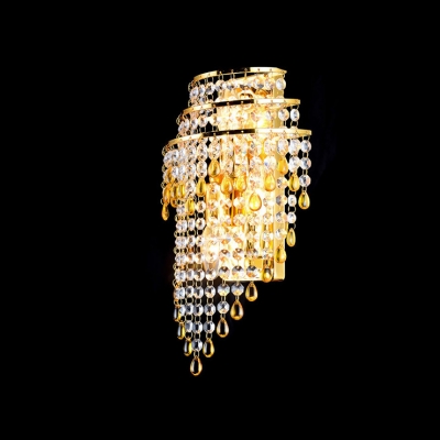 Three Tiers of Crystals and Gold Finished Frame Reinforces Wall Sconce Look of  Elegance