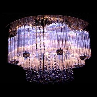 Warm Champagne Colored Crystal Droplets Clear Crystal Glass Rods Falling Flush Mount Light