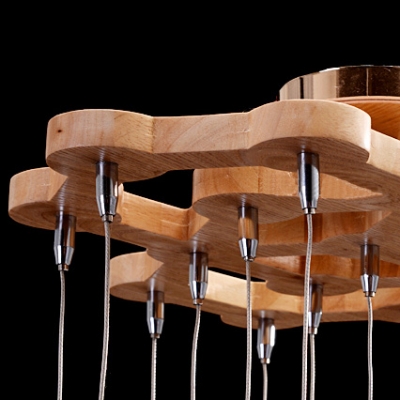 15.3”Wide 10-Light Designer Pendant Light Hanging Wooden Balls