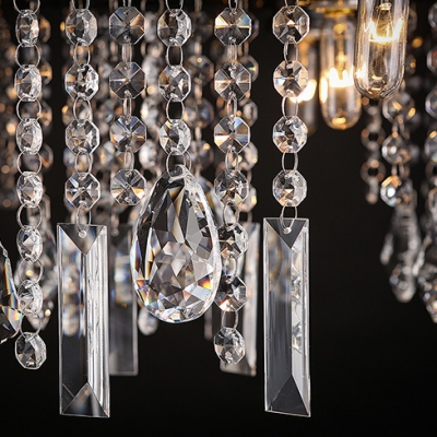 Iron Bar with Crystal Droplet Vintage Linear Pendant Chandelier 15-Light