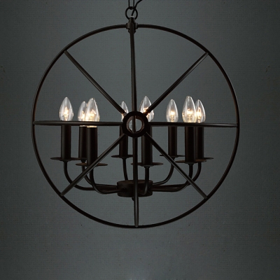 Industrial Black LED Orb Chandelier 8 Light Metal Hanging Light with Globe Cage for Kitchen Restaurant Barn