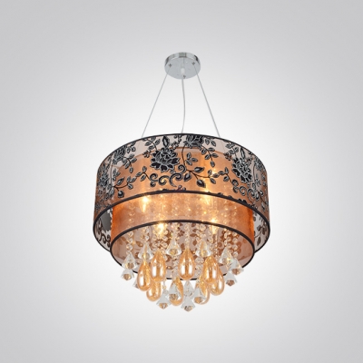 Beautiful Crystal Teardorps and Delicate Engraved Black Flowers  Embellished Stunning Modern Pendant Light