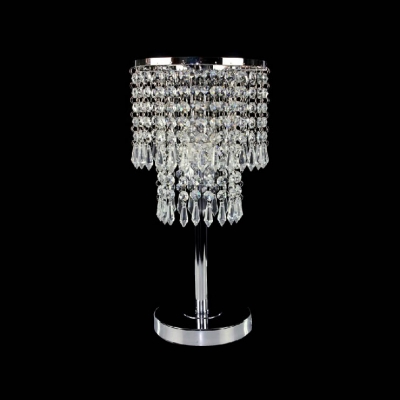 Brilliant Crystal-shaded Lamp Adorned with Clear Crystal Beads and Iron Base Perfect for Bedroom